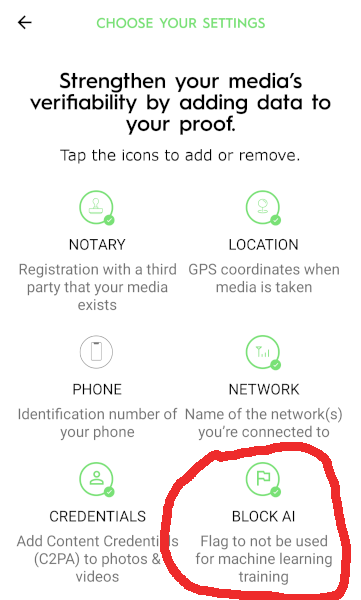proofmode AI settings