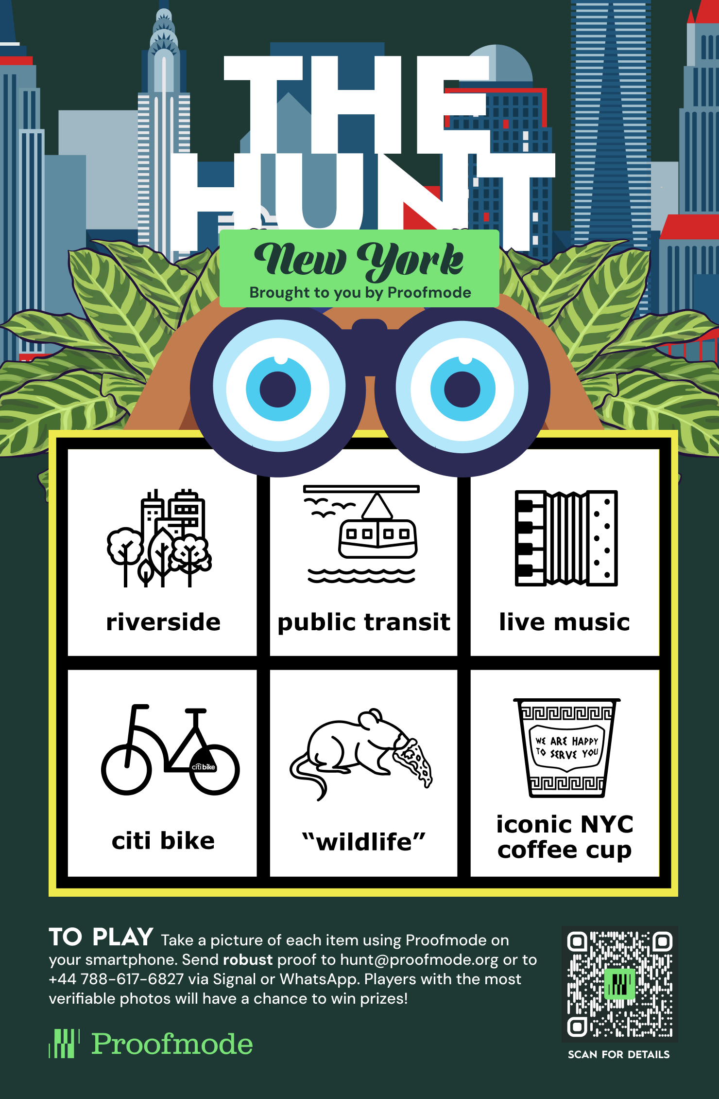 a display card for playing the hunt game